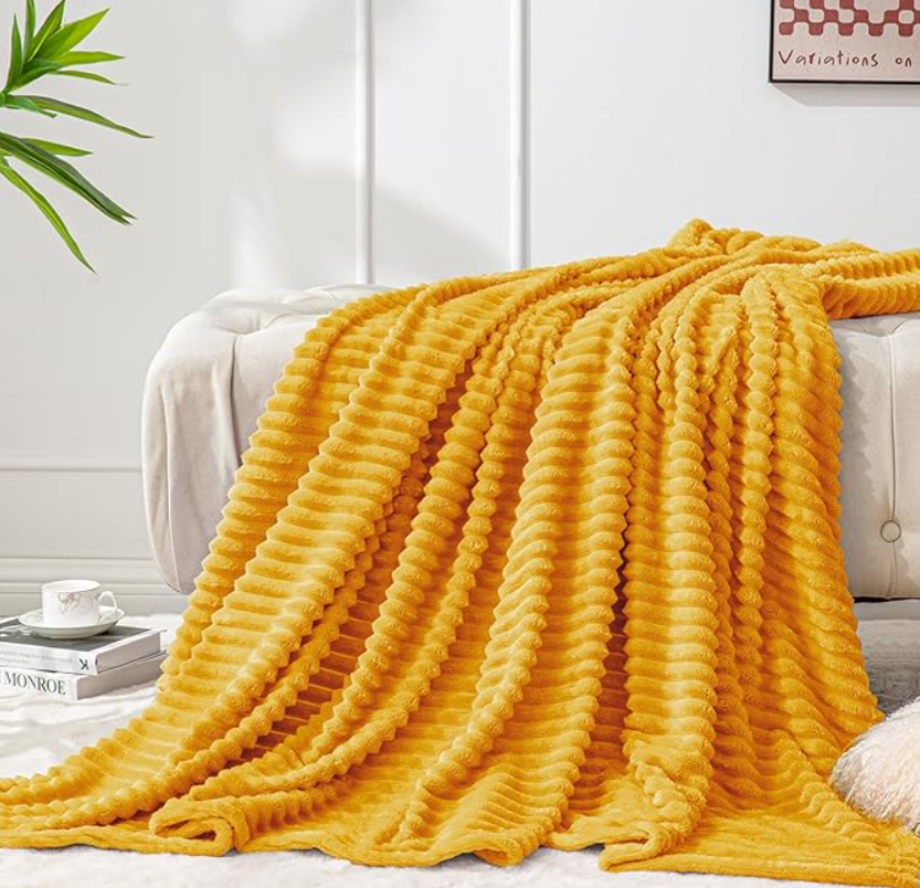 Mustard Cotton Waffle Weave Blanket