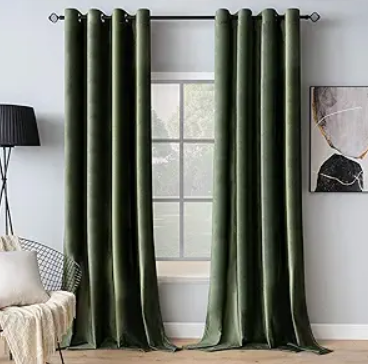 Velvet Curtains Olive Green